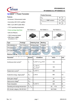 IPP100N06S3-03 datasheet - OptiMOS^-T Power-Transistor