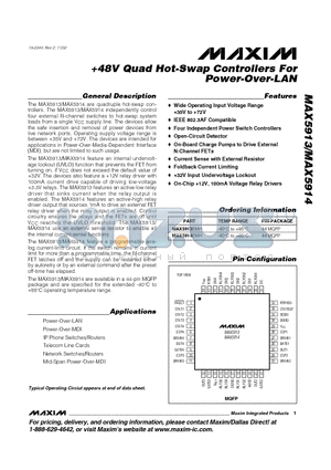 MAX5913EMH datasheet - 48V Quad Hot-Swap Controllers For Power-Over-LAN
