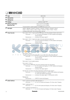 MN101C35D datasheet - The lower limit for operation guarantee for EPROM built-in type is 2.7 V