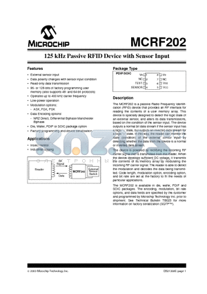 MCRF202-I/WQ99 datasheet - 125 kHz Passive RFID Device with Sensor Input