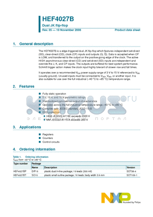 HEF4027BT datasheet - Dual JK flip-flop