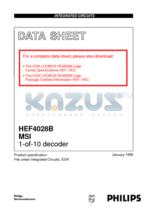 HEF4028B datasheet - 1-of-10 decoder