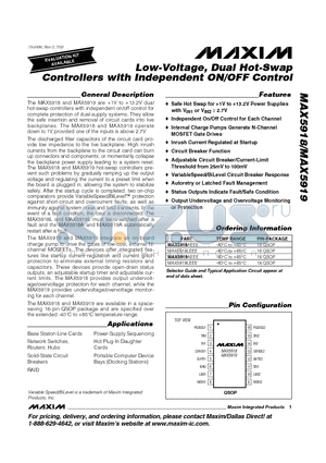 MAX5918AEEE datasheet - Low-Voltage, Dual Hot-Swap Controllers with Independent ON/OFF Control