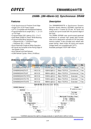 EM48BM3244VTB-75FE datasheet - 256Mb (2M4Bank32) Synchronous DRAM