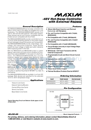 MAX5920 datasheet - -48V Hot-Swap Controller with External RSENSE