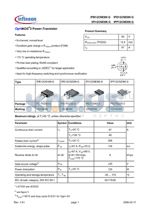 IPP12CNE8NG datasheet - OptiMOS^2 Power-Transistor