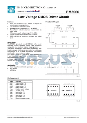 EM5060 datasheet - Low Voltage CMOS Driver Circuit