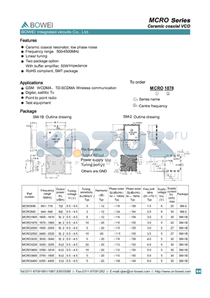 MCRO1605 datasheet - Ceramic coaxial VCO