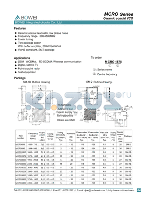 MCRO698 datasheet - Ceramic coaxial VCO