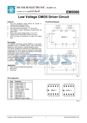 EM5060V1WS11 datasheet - Low Voltage CMOS Driver Circuit