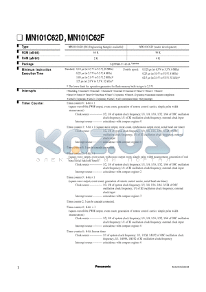 MN101C62 datasheet - The lower limit for operation guarantee for flash memory built-in type is 2.5 V