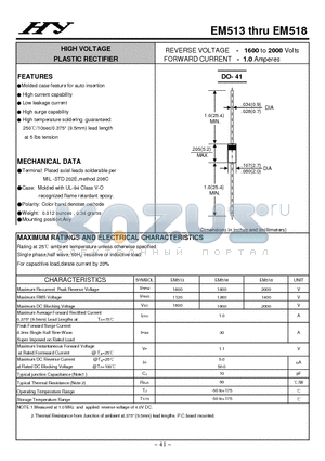 EM513 datasheet - HIGH VOLTAGE PLASTIC RECTIFIER