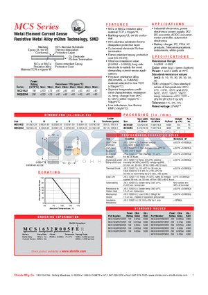 MCS1632R025FER datasheet - Metal Element Current Sense Resistive Metal Alloy mOhm Technology, SMD