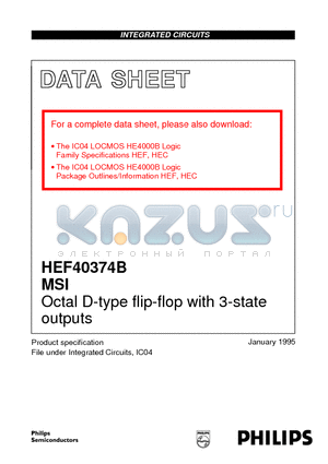 HEF40374BN datasheet - Octal D-type flip-flop with 3-state outputs