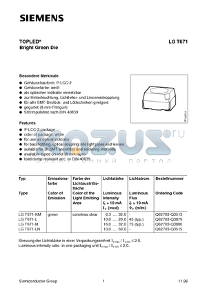 LGT671 datasheet - TOPLED Bright Green Die