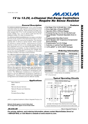 MAX5925DEUB datasheet - 1V to 13.2V, n-Channel Hot-Swap Controllers Require No Sense Resistor