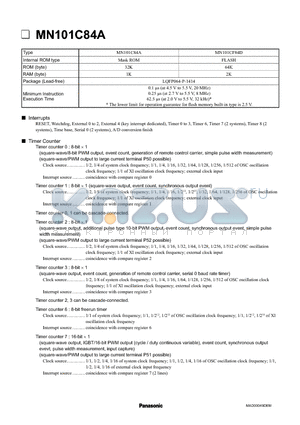 MN101CF84D datasheet - MN101C84A