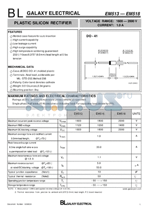 EM516 datasheet - PLASTIC SILICON RECTIFIER