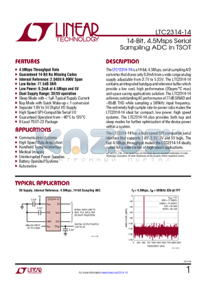 LTC6655-2.5 datasheet - 14-Bit, 4.5Msps Serial Sampling ADC in TSOT