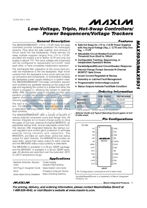 MAX5930EEG datasheet - Low-Voltage, Triple, Hot-Swap Controllers/ Power Sequencers/Voltage Trackers