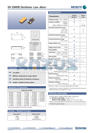 MCSO1F datasheet - 5V CMOS Oscillator Low Jitter