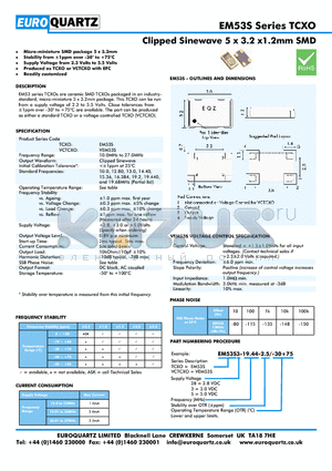 EM53S5-19.44-2.5-30 datasheet - Clipped Sinewave 5 x 3.2 x1.2mm SMD