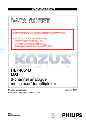 HEF4051 datasheet - 8-channel analogue multiplexer/demultiplexer