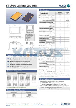 MCSOF/TBE datasheet - 5V CMOS Oscillator Low Jitter