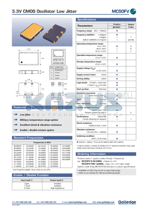 MCSOFV/TBE datasheet - 3.3V CMOS Oscillator Low Jitter