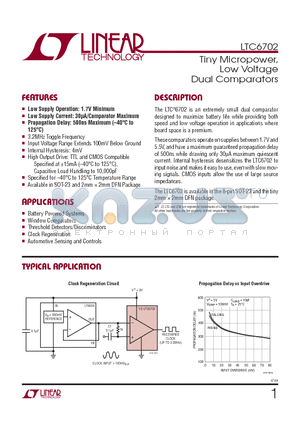 LTC6702ITS8-TRPBF datasheet - Tiny Micropower, Low Voltage Dual Comparators