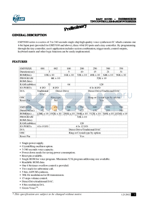 EM55450 datasheet - TINY CONTROLLER-BASED SYNTHESIZER