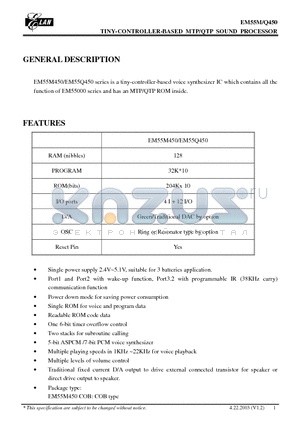 EM55Q450H datasheet - TINY-CONTROLLER-BASED MTP/QTP SOUND PROCESSOR