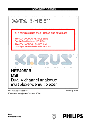 HEF4052BF datasheet - Dual 4-channel analogue multiplexer/demultiplexer