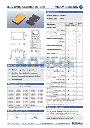 MCSOV/BE datasheet - 3.3V CMOS Oscillator Mil Temp