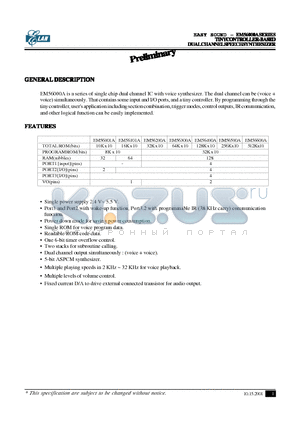 EM56001A datasheet - TINY CONTROLLER-BASED DUALCHANNELSPEECHSYNTHESIZER