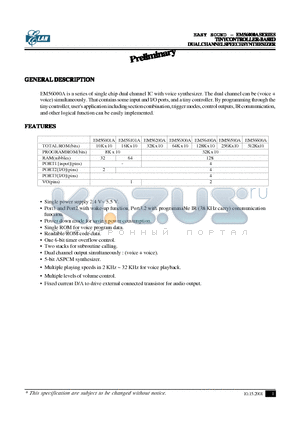 EM56101A datasheet - TINY CONTROLLER-BASED DUALCHANNELSPEECHSYNTHESIZER