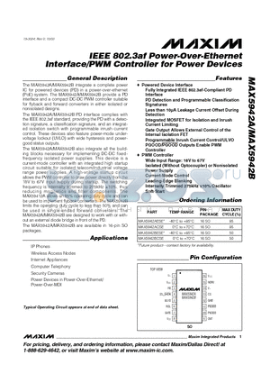 MAX5942ACSE datasheet - IEEE 802.3af Power-Over-Ethernet Interface/PWM Controller for Power Devices