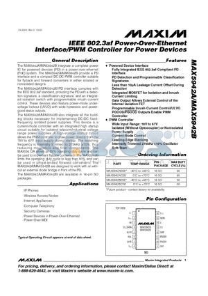 MAX5942BCSE datasheet - IEEE 802.3af Power-Over-Ethernet Interface/PWM Controller for Power Devices