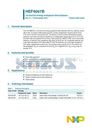 HEF4067BP datasheet - 16-channel analog multiplexer/demultiplexer