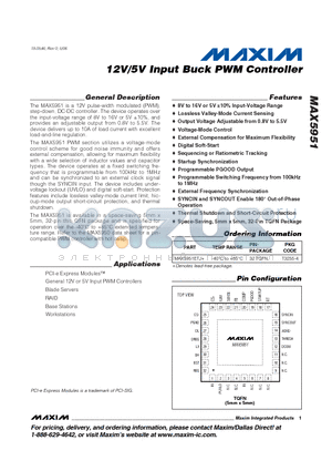 MAX5951 datasheet - 12V/5V Input Buck PWM Controller