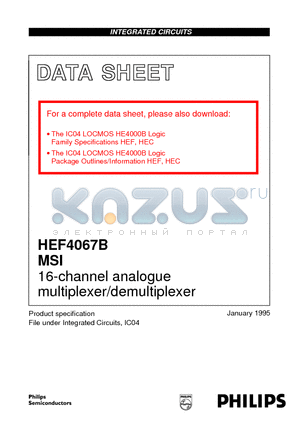 HEF4067BD datasheet - 16-channel analogue multiplexer/demultiplexer