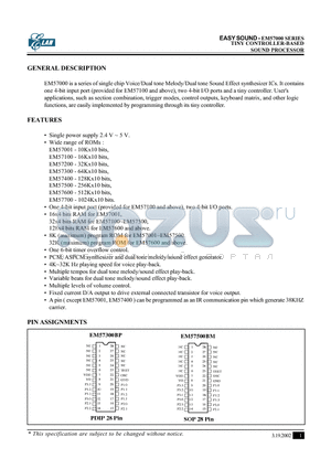 EM57001 datasheet - TINY CONTROLLER-BASED SOUND PROCESSOR