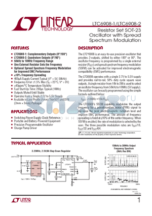 LTC6908CS6-1 datasheet - Resistor Set SOT-23 Oscillator with Spread Spectrum Modulation