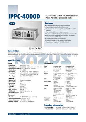 IPPC-4000D-A0AE datasheet - 5.7 VGA TFT LCD 4U 19 Rack Industrial Panel PC with 7 Expansion Slots