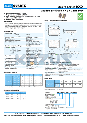 EM57S datasheet - Clipped Sinewave 7 x 5 x 2mm SMD