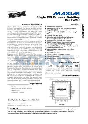 MAX5954 datasheet - Single PCI Express, Hot-Plug Controller