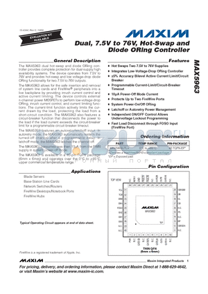 MAX5963 datasheet - Dual, 7.5V to 76V, Hot-Swap and Diode ORing Controller
