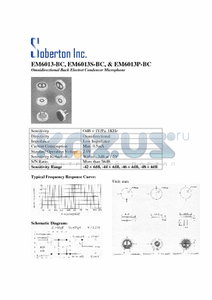 EM6013-BC datasheet - Omnidirectional Back Electret Condenser Microphone