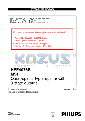 HEF4076BN datasheet - Quadruple D-type register with 3-state outputs