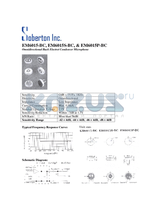 EM6015P-BC datasheet - Omnidirectional Back Electret Condenser Microphone